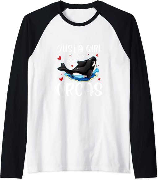 Just A Girl Who Loves Orcas Cute Killer Whales Costume Raglan Baseball Tee