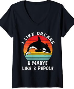 Womens I Like Orcas and Maybe 3 People Vintage Orca Killer Whale V-Neck T-Shirt