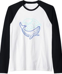 Sea Ocean Animal Waves Orca Raglan Baseball Tee