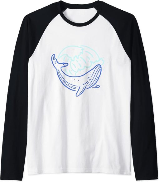 Sea Ocean Animal Waves Orca Raglan Baseball Tee