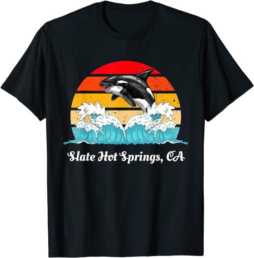 Vintage Slate Hot Springs CA Distressed Orca Killer Whale T-Shirt