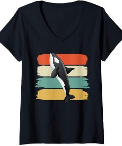 Womens Retro Killer Whale Art 80s Orca Whale Old School Classic Gif V-Neck T-Shirt