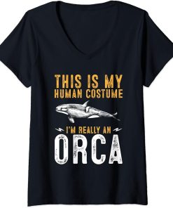 Womens Funny Orca Lover Graphic for Women Men Kids Whale V-Neck T-Shirt