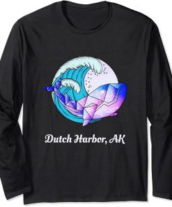 Dutch Harbor AK Japanese Paint Geometric Orca Killer Whale Long Sleeve T-Shirt