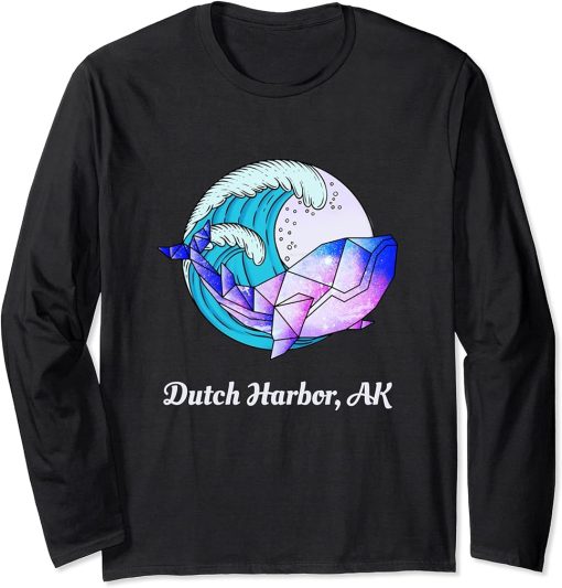 Dutch Harbor AK Japanese Paint Geometric Orca Killer Whale Long Sleeve T-Shirt