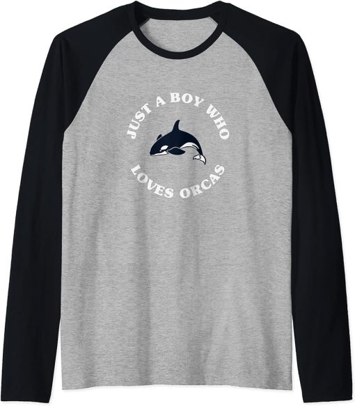 Just a Boy Who Loves Orcas Cute Orcas Lover Raglan Baseball Tee