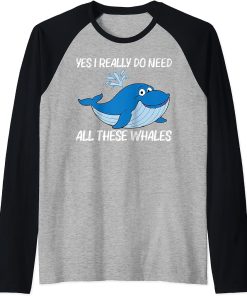 Funny Whale Art For Men Women Orca Narwhal Blue Whales Raglan Baseball Tee