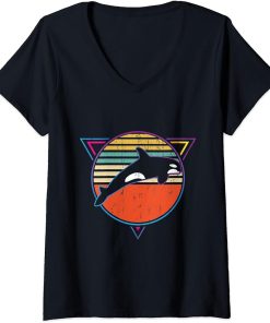 Womens Retro Orca for Killer Whale Lover V-Neck T-Shirt